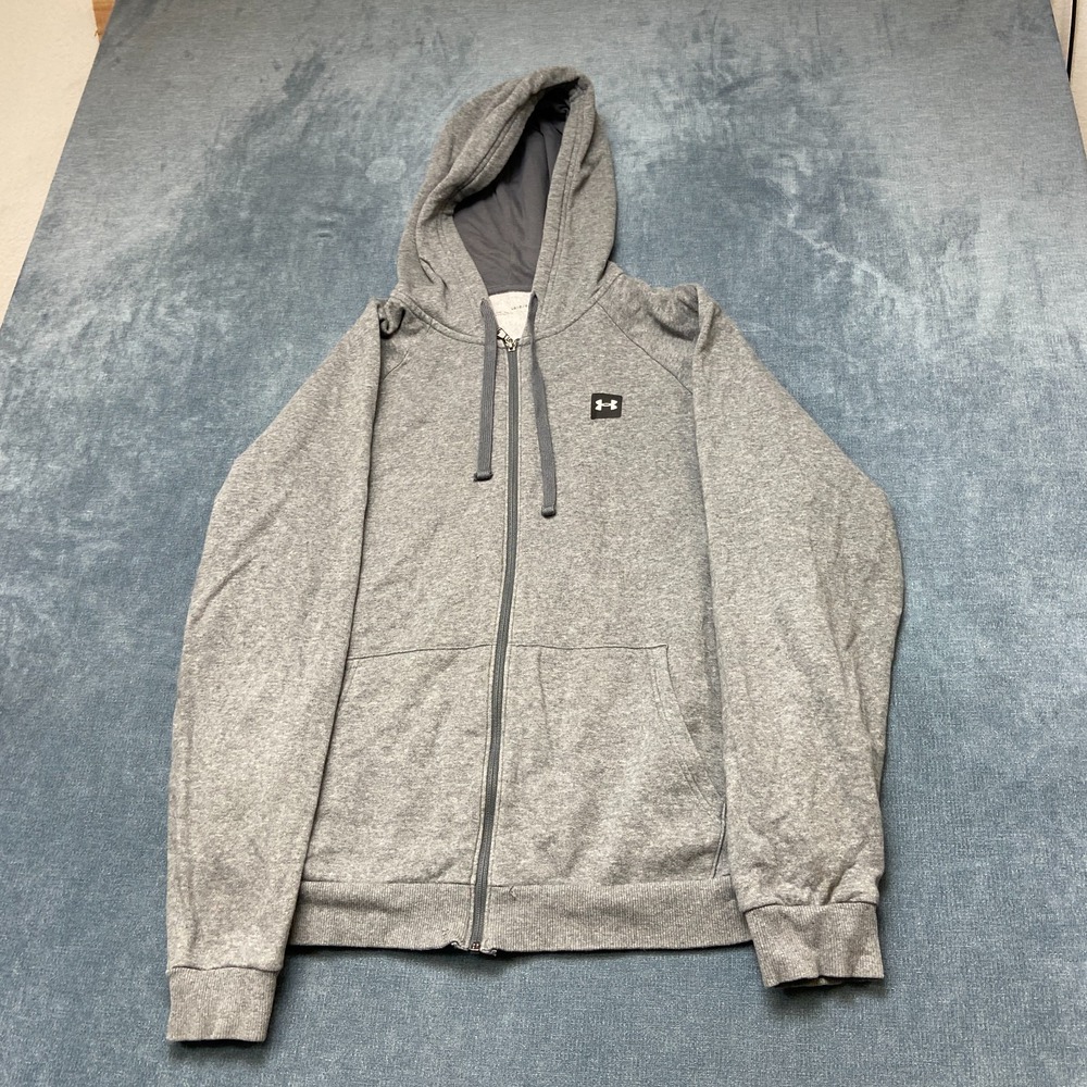 Under Armour Hoodie Mens Large Heather Gray Full Zip Fleece Lined Raglan Sleeve